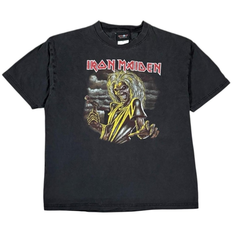 Vintage 90s Iron Maiden Killers Artimonde Band T Shirt Faded Black Size Large